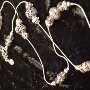 Brighton Snake Chain With Filegree Silver Beaded & Crystal Necklace 38 In L